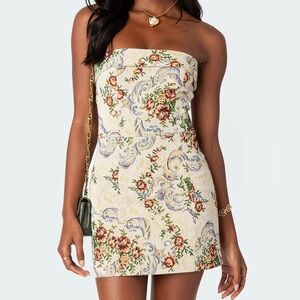 Floral Tapestry Lace Up Mini Dress